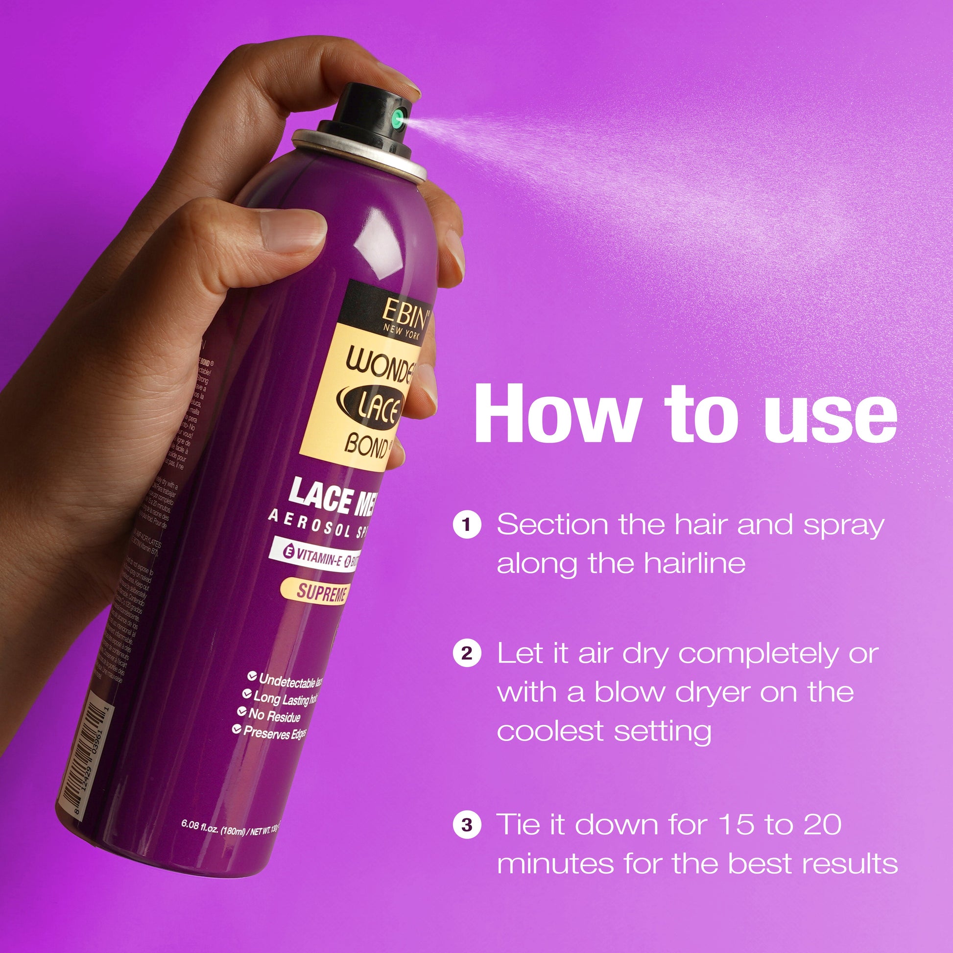 WONDER LACE BOND LACE MELT AEROSOL SPRAY- VITAMIN E - EBIN NEW YORK