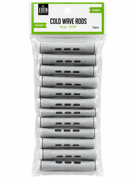 Eden Short Cold Wave Rods 1/2 Inch, 12 Count, Gray in retail package on white background