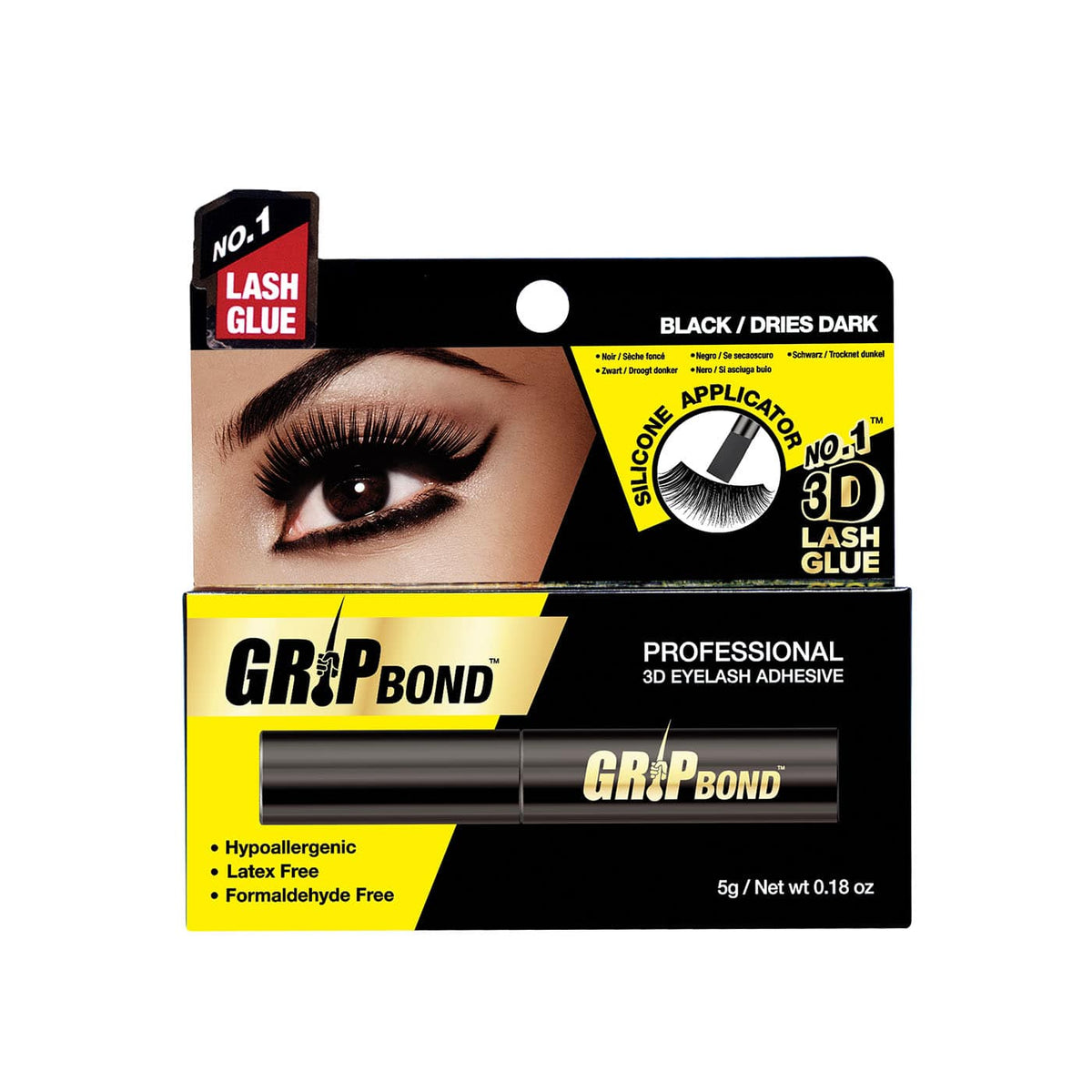 EBIN New York GripBond lash adhesive Black / Silicone Applicator – front packaging