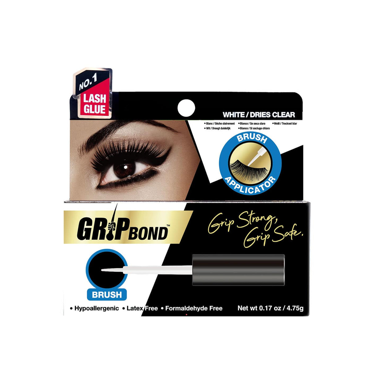 EBIN New York GripBond lash adhesive White / Dries Clear / Brush – front packaging