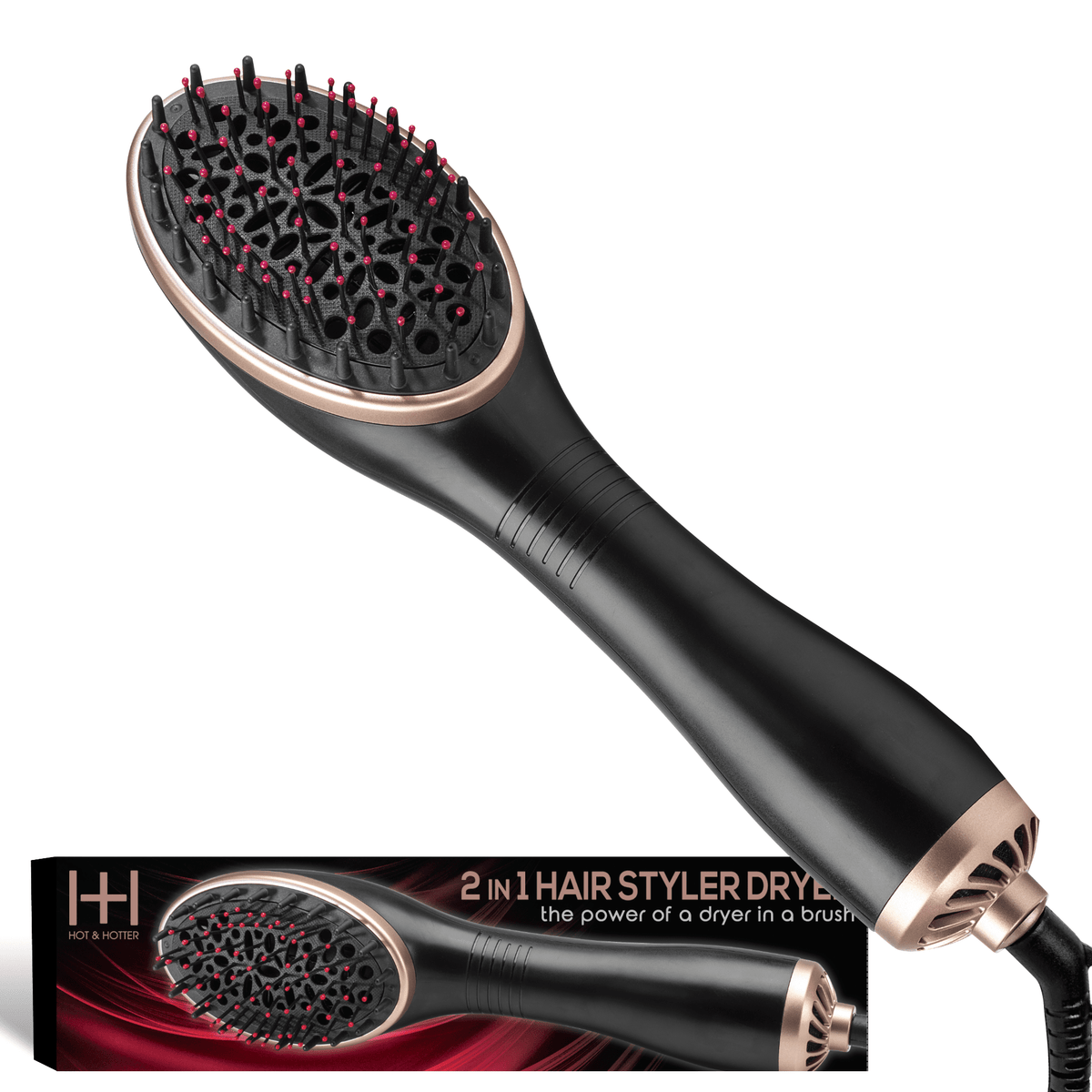 Hot & Hotter 2-in-1 Ceramic Hair Styler & Dryer — paddle dryer brush and retail box