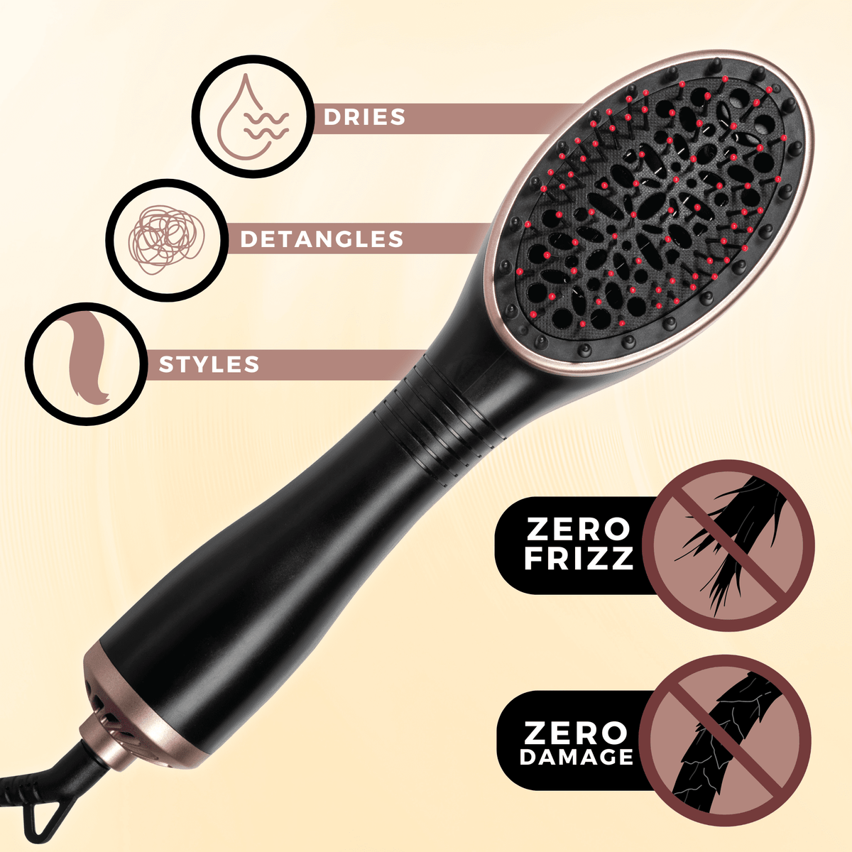 Hot & Hotter 2-in-1 Ceramic Hair Styler & Dryer — dryer brush feature graphic