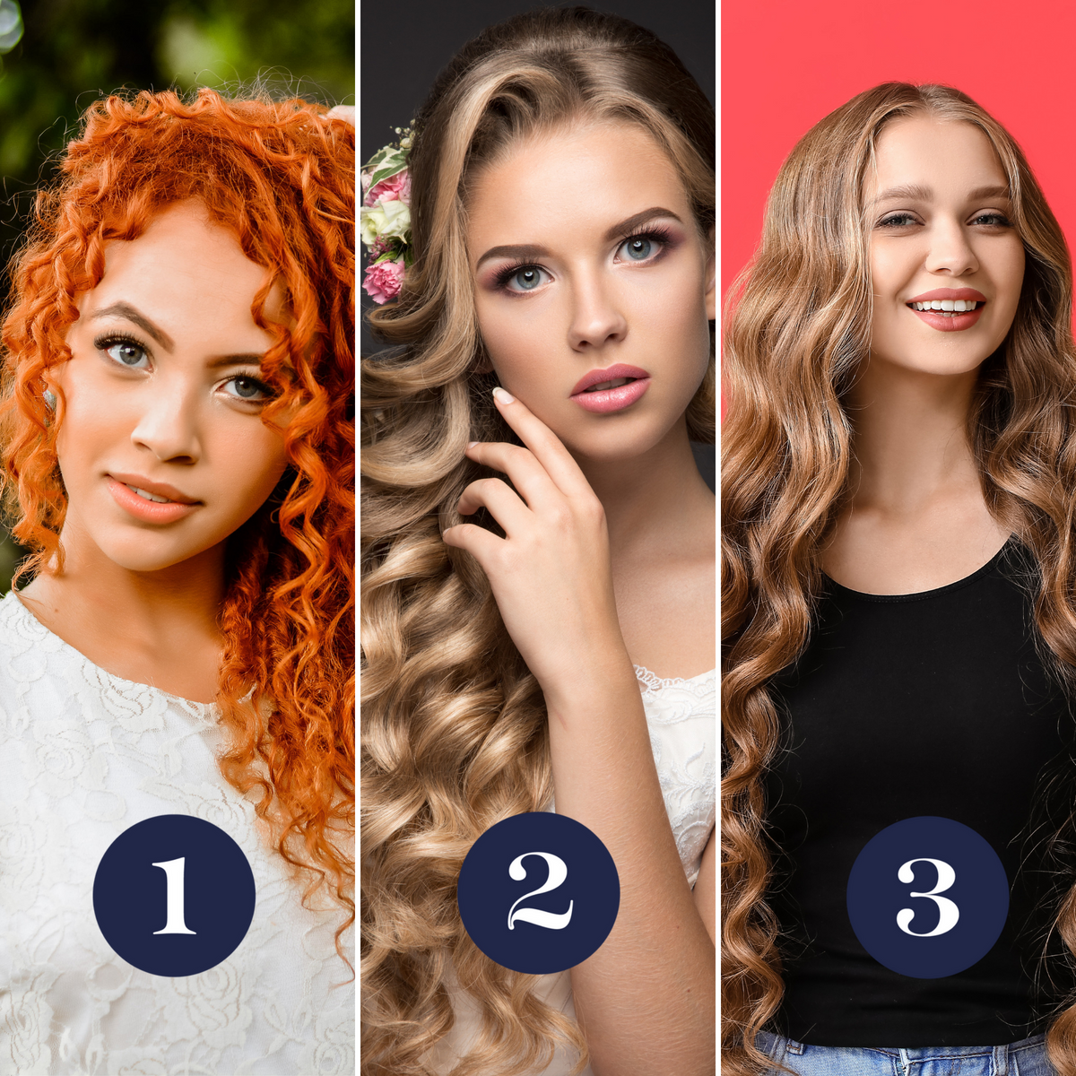 Hot & Hotter 3-in-1 Digital Curling Wand Set — three curl style examples