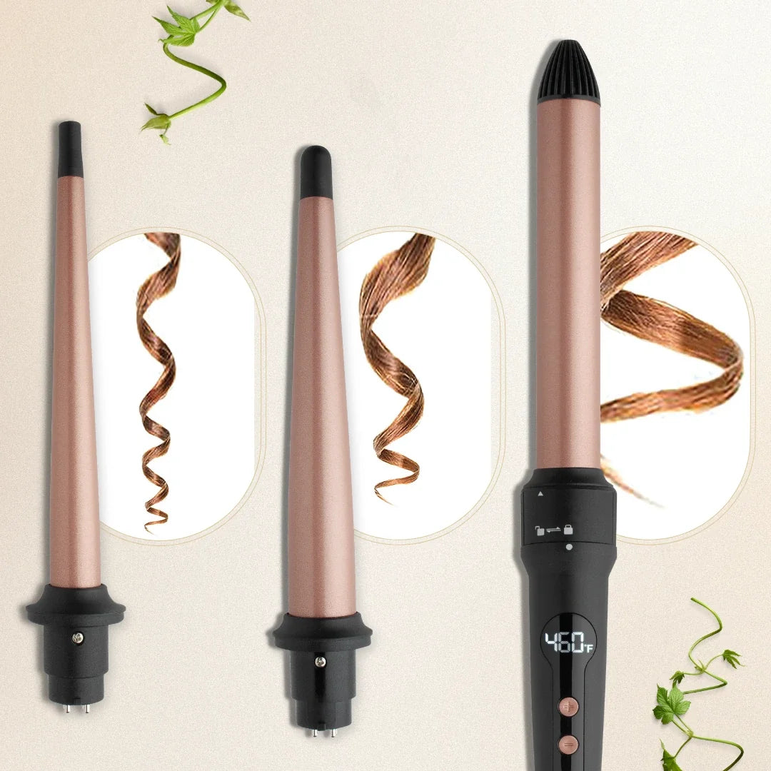 Hot & Hotter 3-in-1 Digital Curling Wand Set — curl shapes around interchangeable barrels