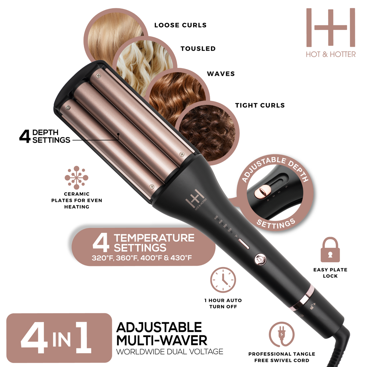 Hot & Hotter 4-in-1 Adjustable Multi-Waver — adjustable wave settings feature graphic
