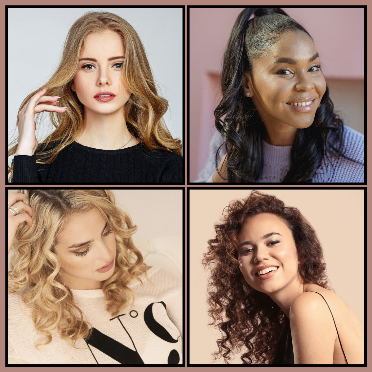 Hot & Hotter 4-in-1 Adjustable Multi-Waver — four hairstyle examples
