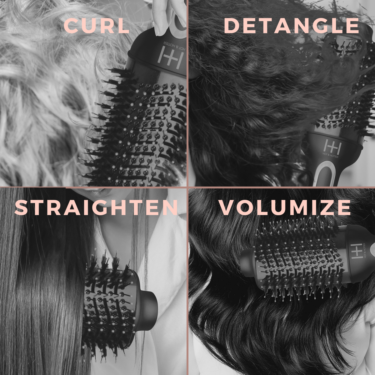 Hot & Hotter One-Step Ceramic Hair Styler & Dryer — styling technique demonstration collage