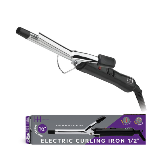 Hot & Hotter Electric Curling Iron 1/2 Inch — silver curling iron and retail box