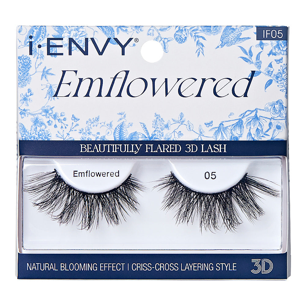 IF05_main "A single false eyelash. The eyelash is curved and features multiple layers of fine, black synthetic fibers that taper towards the ends, mimicking the natural look of human eyelashes. The base of the eyelash is thicker and darker, designed to adhere to the eyelid. The overall appearance is voluminous and wispy, suggesting it is intended to enhance the fullness and length of natural lashes when applied. The background of the image is plain white, highlighting the details of the eyelash."