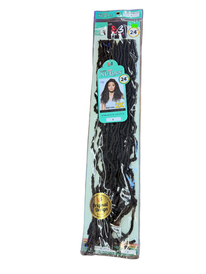 Packaged hair extensions with a visible brand label on a black background