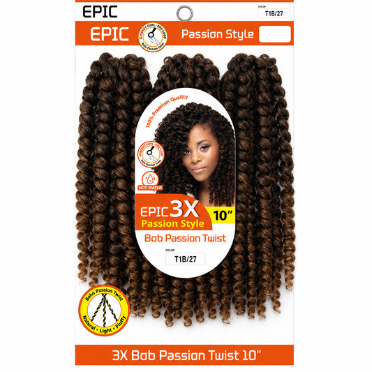 EPIC 3X Bob Passion Twist 10 Inch Crochet Hair – Pre-Looped Boho Twist, Soft & Lightweight (Choose Color)