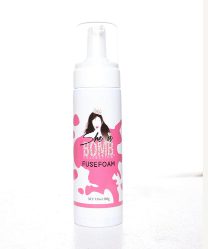 Foam product with a pink label featuring a person on a white background