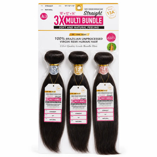 R&B 3X Multi Bundle Brazilian Virgin Remi Straight Hair Soft and Natural Ultimate Beauty Supply