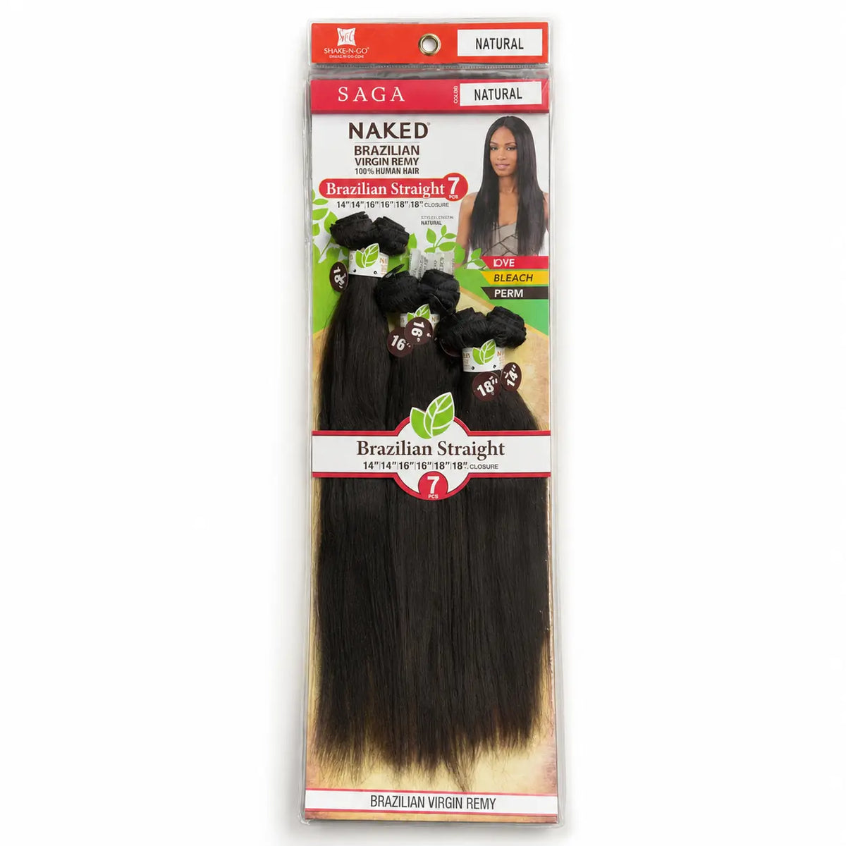 SAGA NAKED BRAZILIAN VIRGIN REMY 100% HUMAN HAIR NATURAL STRAIGHT 7PCS CLOSURE COLOR NATURAL (1B) Ultimate Beauty Supply