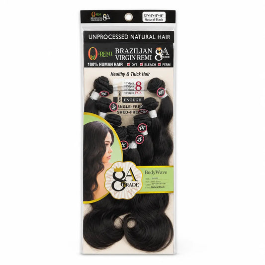 Q-Remi Brazilian Virgin Remi 8A Grade Body Wave 8-Piece Human Hair Bundle – Natural Black Ultimate Beauty Supply