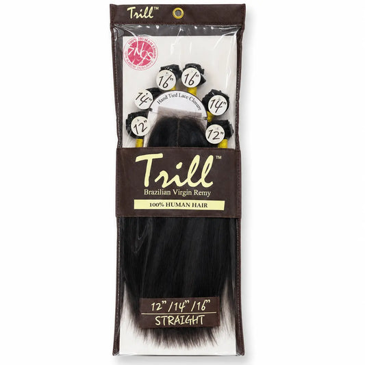 Trill Brazilian Virgin Remy Straight 100% Human Hair 6-Piece Bundle with Lace Closure – 12″ 14″ 16″ Ultimate Beauty Supply