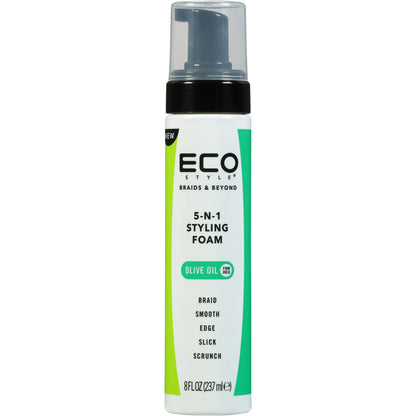 Eco Style Braids & Beyond 5n1 Styling Foam 8 oz, All Hair Types, Unisex