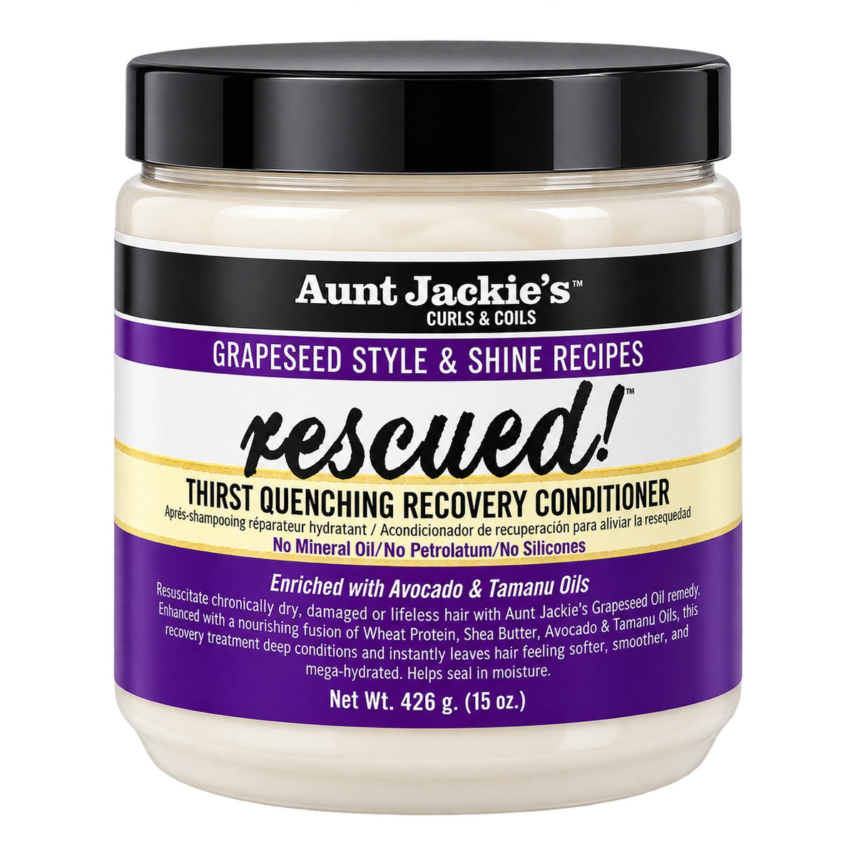 Aunt Jackie's Rescued! Recovery Conditioner – Rescued recovery conditioner 15 oz jar front