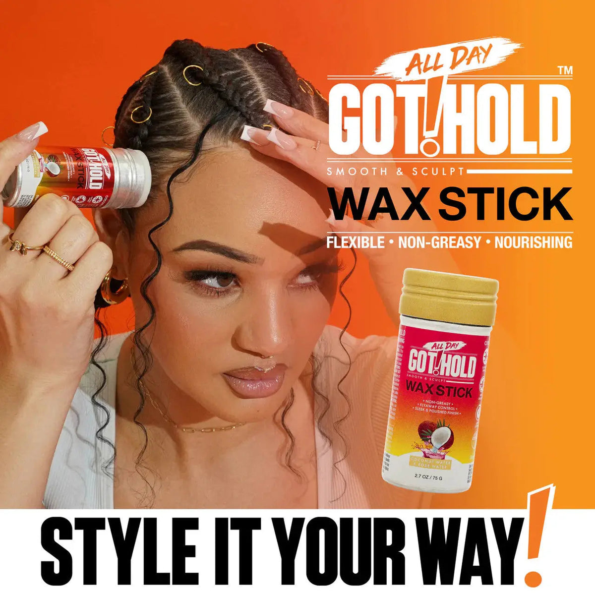 GOT2HOLD wax stick styling demonstration with braided hairstyle