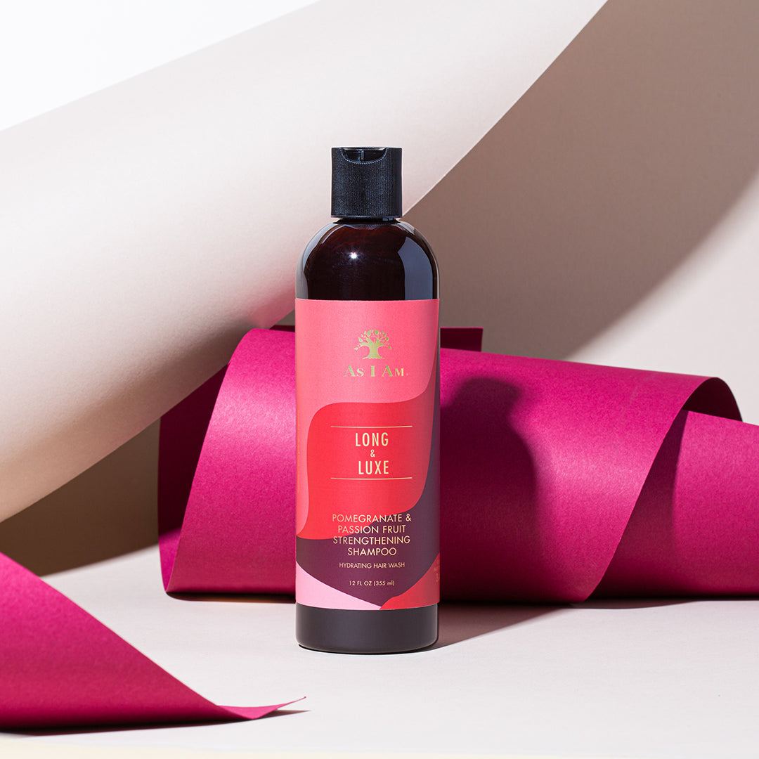As I Am Long & Luxe Pomegranate & Passion Fruit Strengthening Shampoo, 12 oz