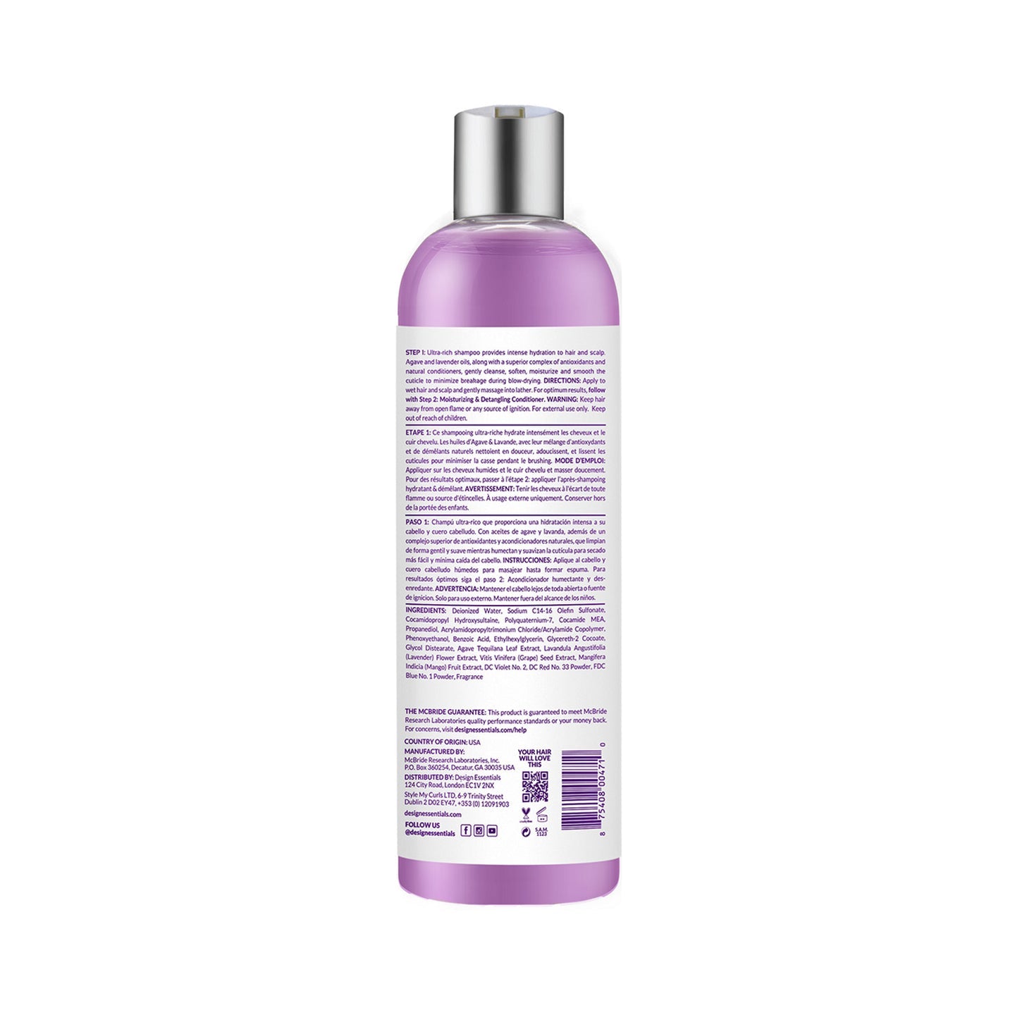 Design Essentials Natural Hair Agave & Lavender Moisturizing & Strengthening Shampoo, 12 oz