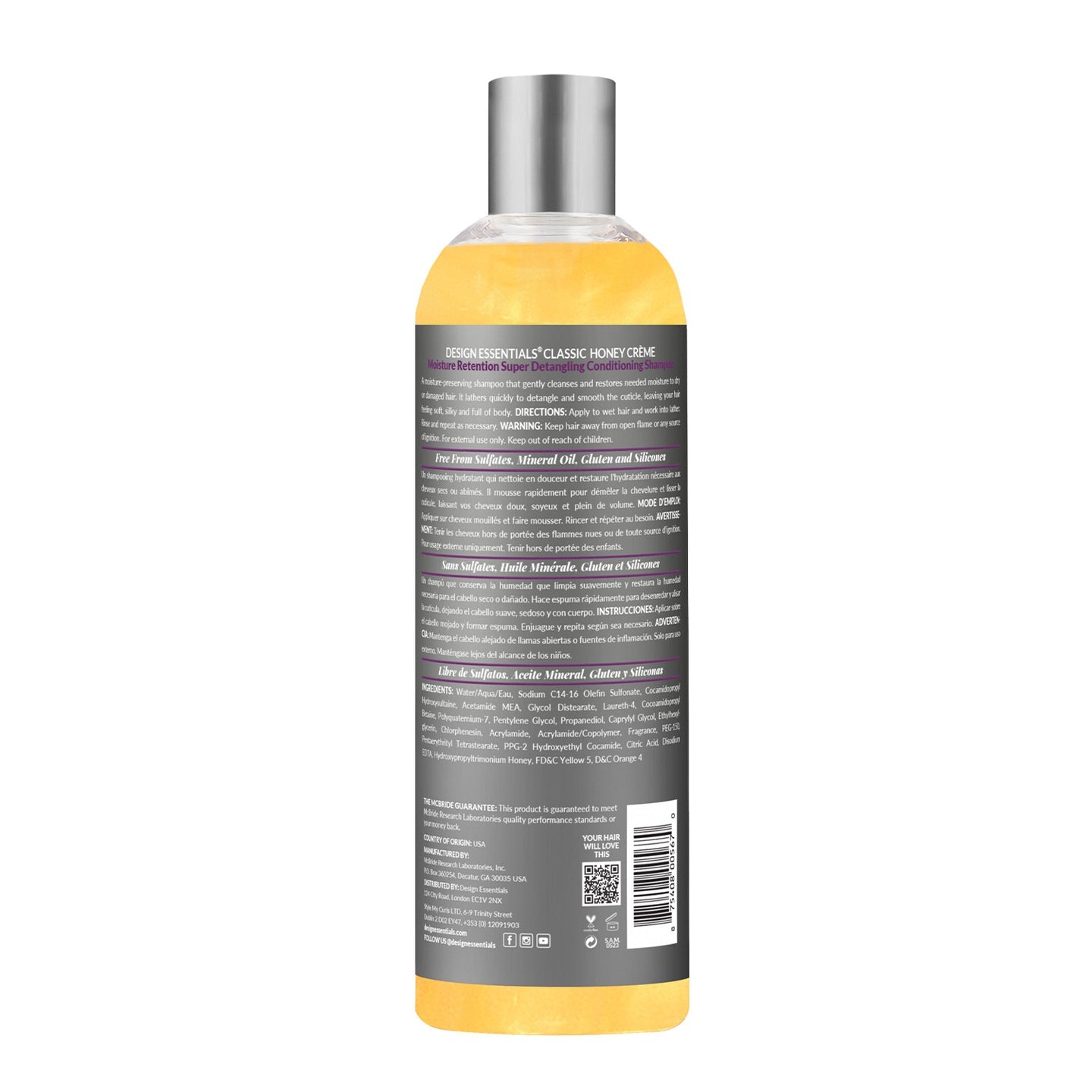 DESIGN ESSENTIALS Honey Creme Moisture Retention Super Detangling Conditioning Shampoo, 12 oz