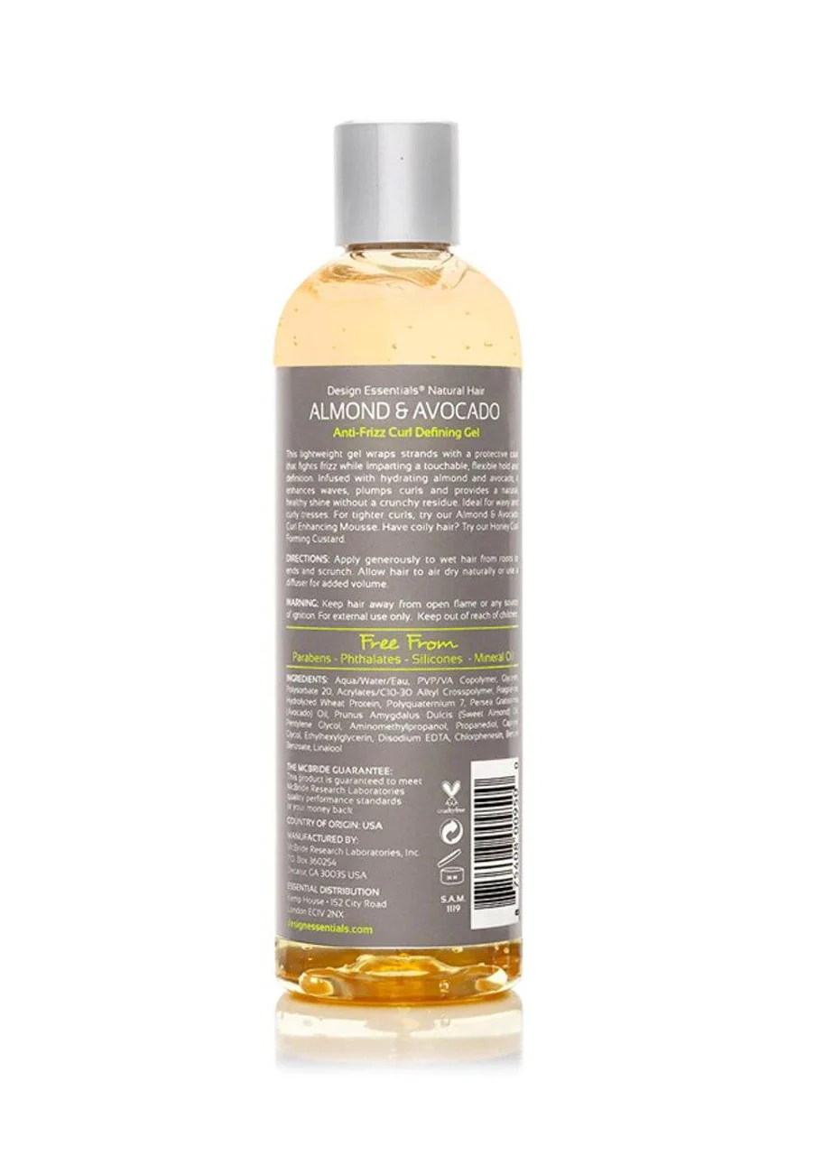 DESIGN ESSENTIALS ALMOND & AVOCADO ANTI- FRIZZ CURL DEFINING GEL - 12 OZ