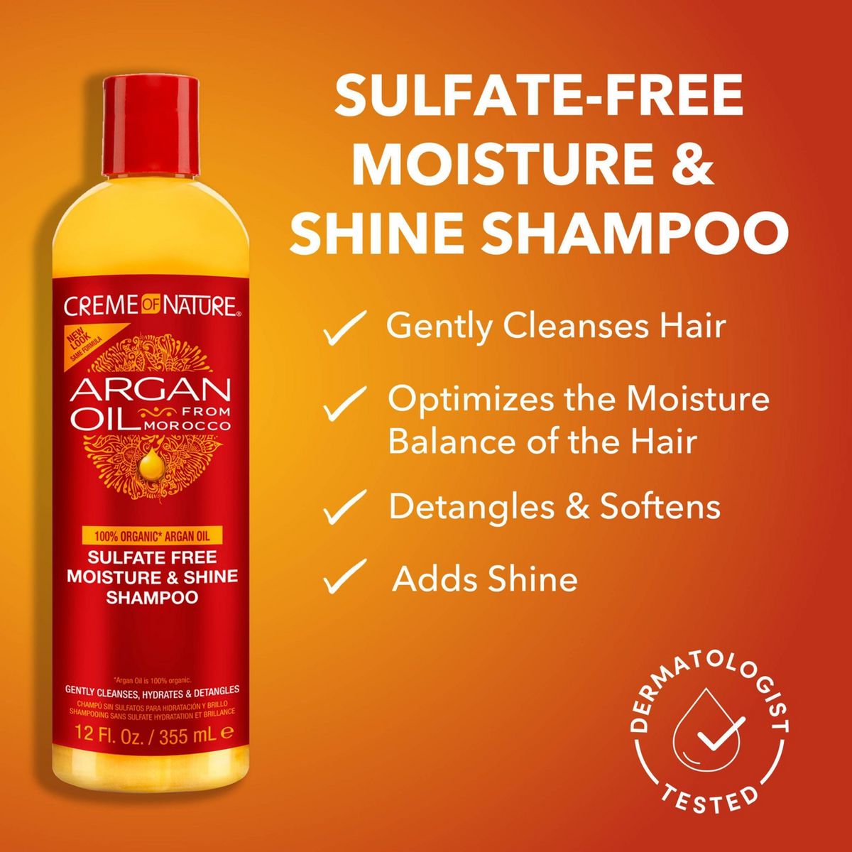 Creme Of Nature Sulfate Free Shampoo for Moisture & Shine with Argan Oil, (Choose Size)
