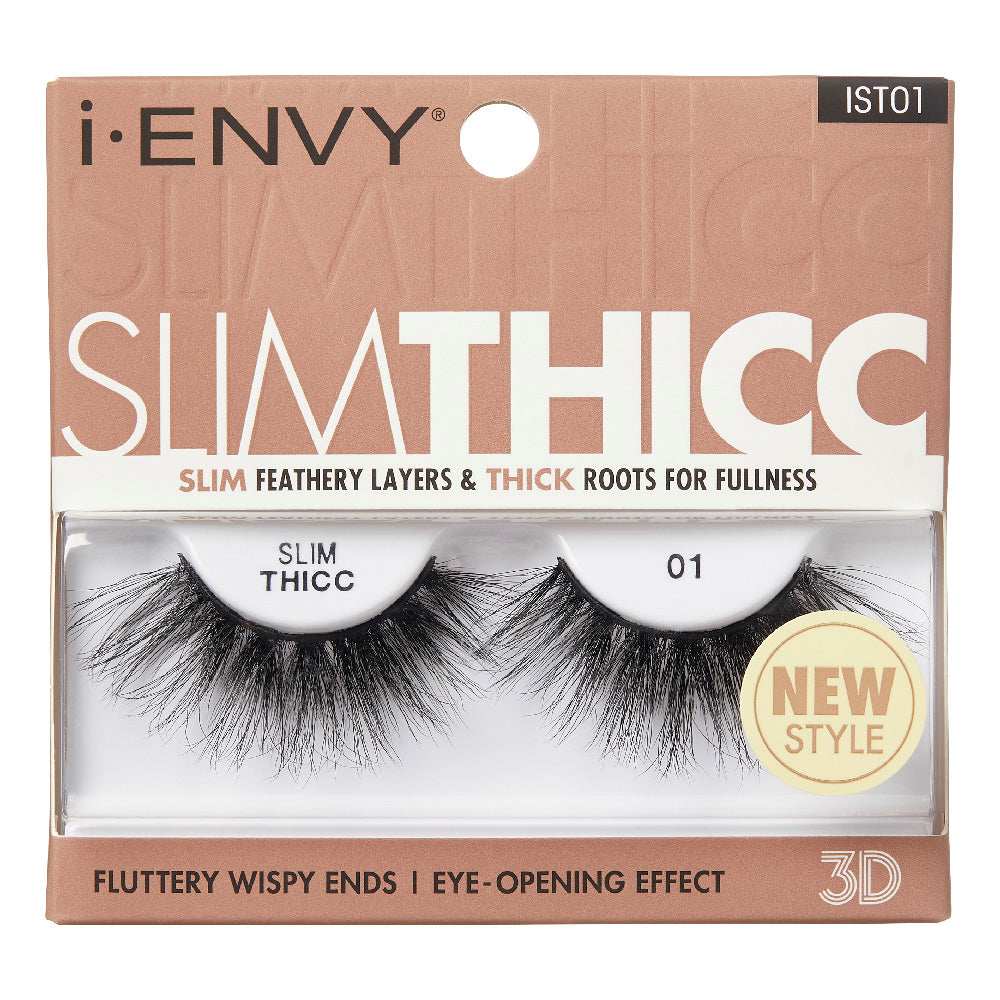 IST01_main "A single false eyelash. The eyelash is black and features a thick, voluminous design with multiple layers of fine, wispy strands. The base of the eyelash is slightly curved to fit the natural contour of the eyelid. The strands vary in length, creating a dramatic and full appearance."