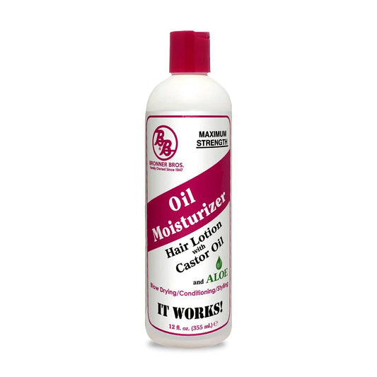 Bronner Brothers Oil Moisturizer Hair Lotion — 12 oz hair lotion bottle with castor oil and aloe