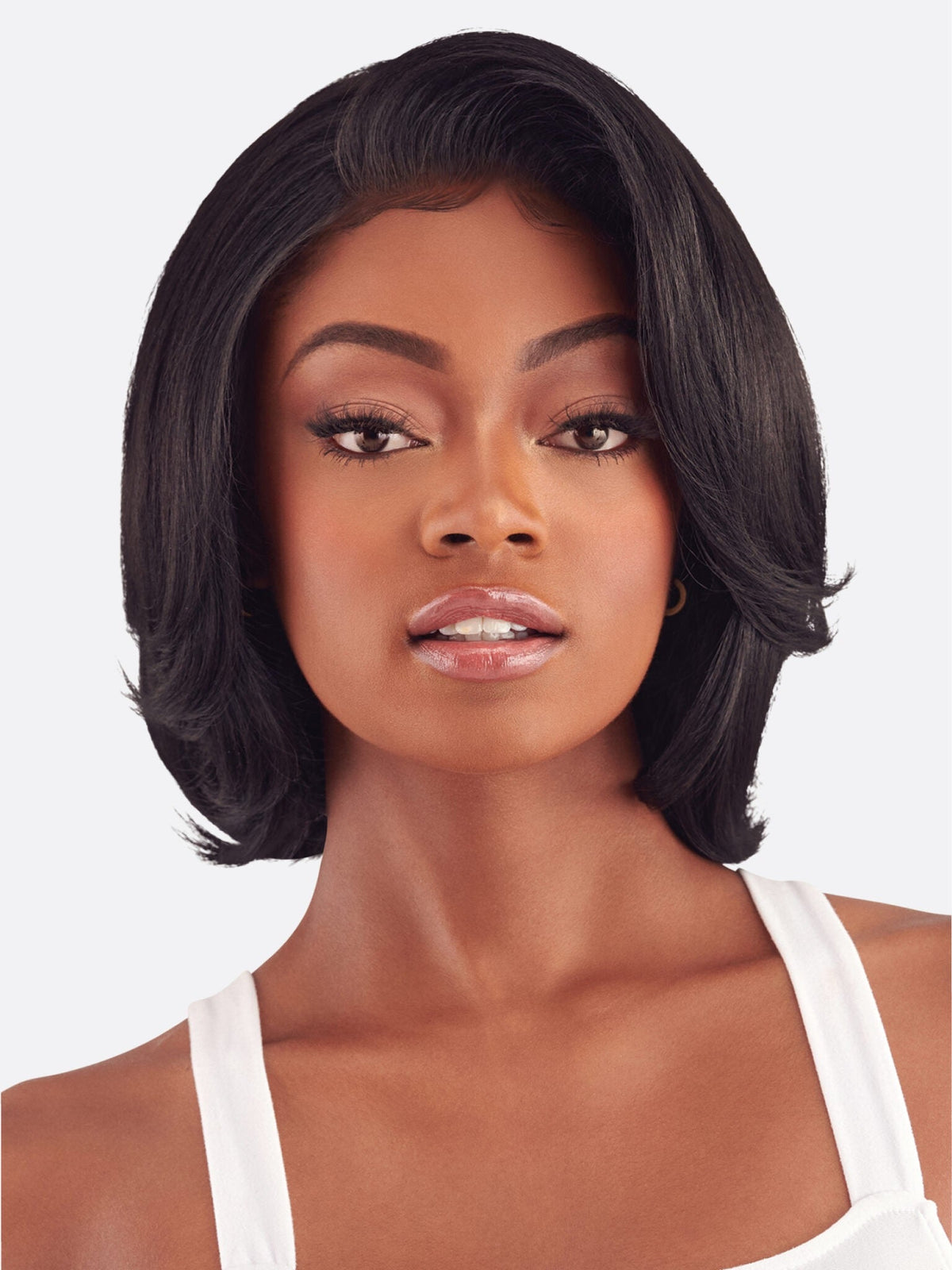 Vivace Rhea lace-front wig in color 1, side-part front view