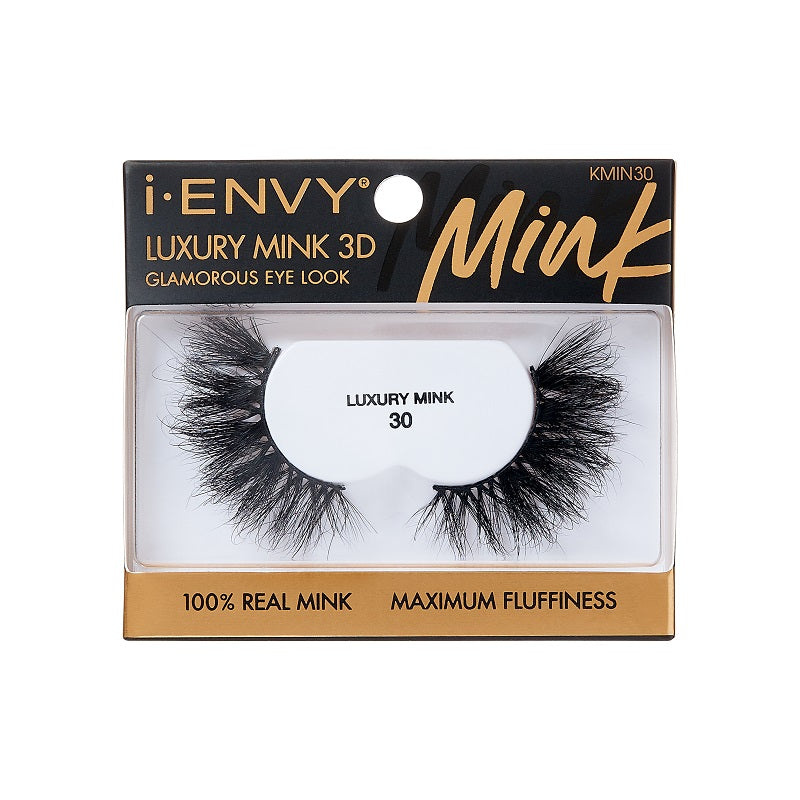 KMIN30_main "A single false eyelash. The eyelash is black and features a dramatic, voluminous design with multiple layers of fine, wispy strands. The strands vary in length, creating a fluttery and full appearance. The base of the eyelash is a thin, flexible band that is designed to be attached to the eyelid. The overall look of the eyelash is bold and glamorous, suitable for enhancing the eyes for special occasions or dramatic makeup looks."