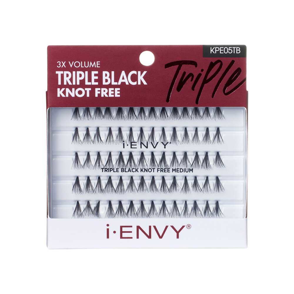 KPE05TB_main "I-ENVY Triple Black Knot Free Individual Lash (70pcs) in Knot Free Medium, main product view."