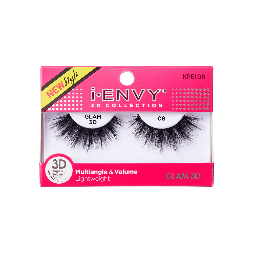 KPEI08_main "I-ENVY 3D Glam Strip Lashes in #08, main product view."