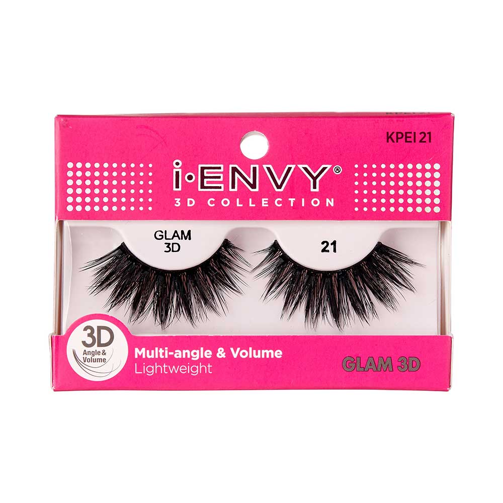 KPEI21_main "I-ENVY 3D Glam Strip Lashes in #21, main product view."