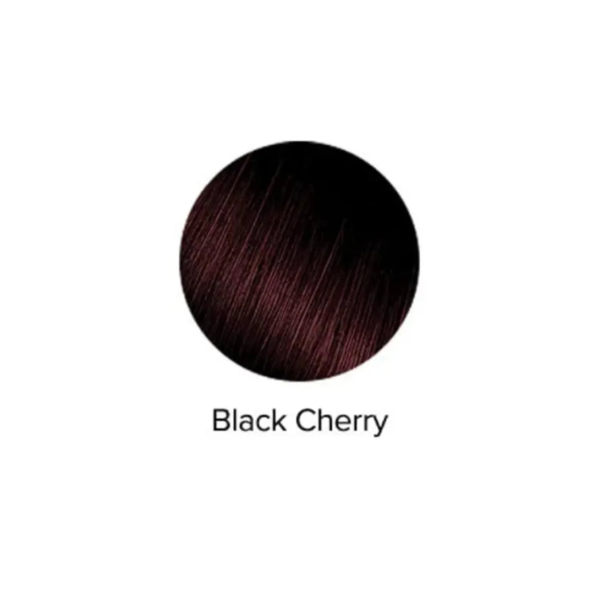 Hair color swatch labeled 'Black Cherry' on a white background