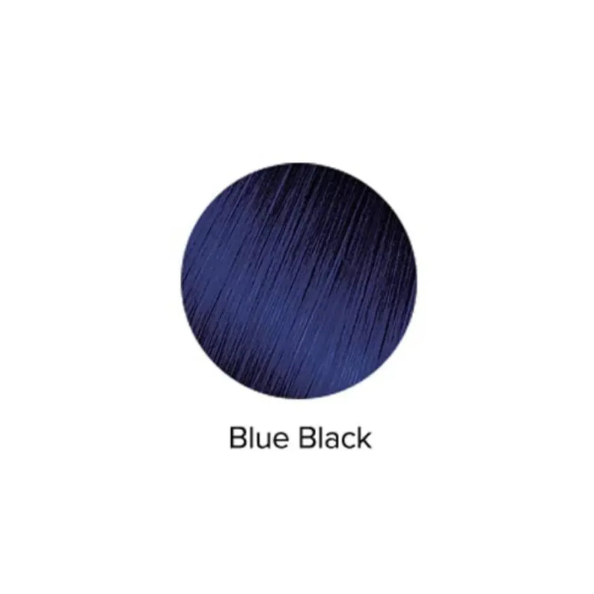 Navy blue hair color swatch labeled 'Blue Black' on a white background