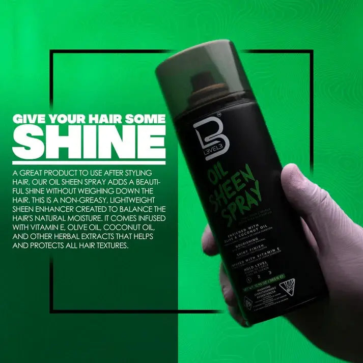L3VEL3 Oil Sheen shine and conditioning feature graphic
