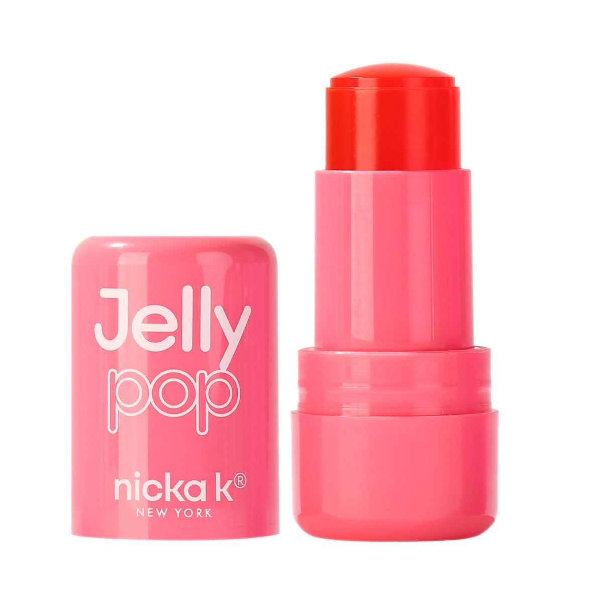 Nicka K Jelly Pop Lip & Cheek Tint in Strawberry Pop with cap removed