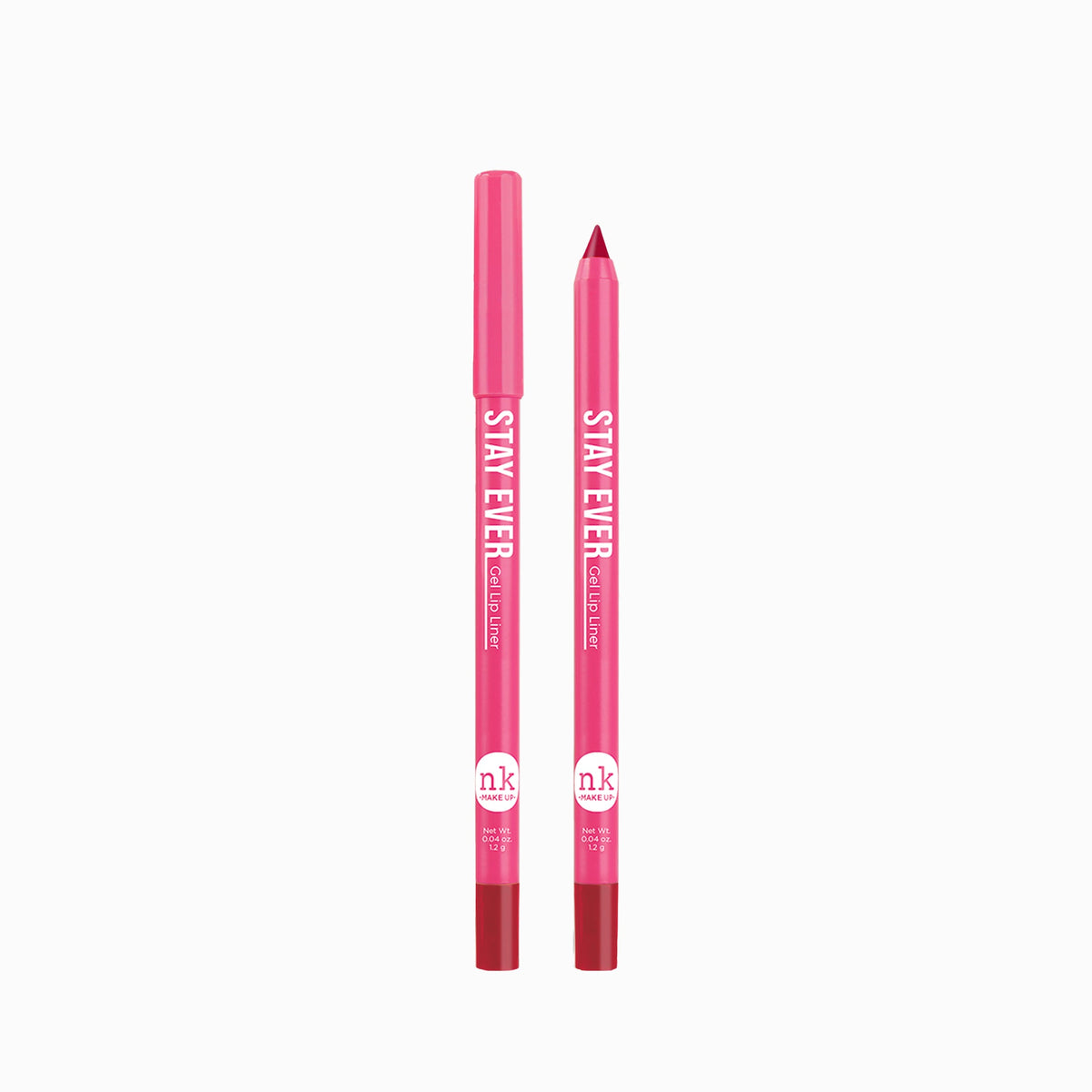 Nicka K Stay Ever lip liner in Candied Apple, capped and uncapped pencils