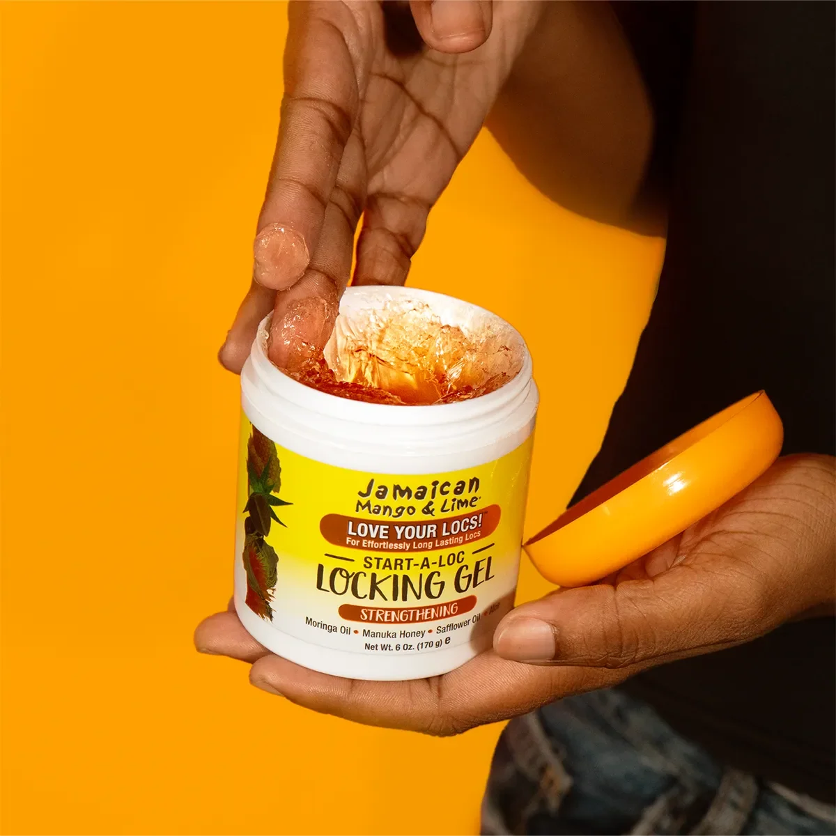 Jamaican Mango & Lime Locking Gel – Open jar showing gel texture