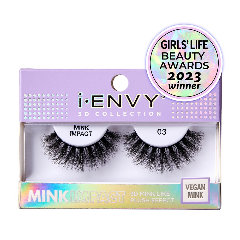 MIP03_main "A single false eyelash. The eyelash is thick and voluminous, with densely packed, long, and wispy fibers. The base of the eyelash is a black band, which is designed to be attached to the eyelid. The fibers are arranged in a way that they taper off towards the ends, giving a natural and dramatic look. The overall appearance is lush and full, suitable for enhancing the eyes for a bold makeup look."