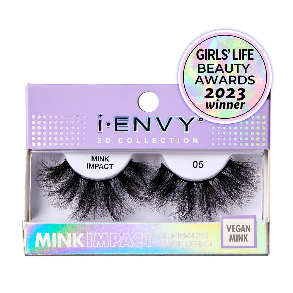 MIP05_main "A single false eyelash. The eyelash is thick and voluminous, with multiple layers of fine, black synthetic fibers. The fibers are arranged in a slightly curved shape to mimic the natural curve of an eyelid. The base of the eyelash is a thin, black strip that is designed to be attached to the eyelid with adhesive. The fibers vary in length, with some being longer and more prominent, giving the eyelash a dramatic and full appearance."