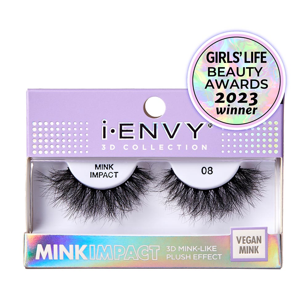 MIP08_main "A single false eyelash. The eyelash is thick and voluminous, with a dense arrangement of individual lashes. The lashes are long and have a natural, wispy appearance, tapering off at the ends. The base of the eyelash is black and appears to be designed for easy application to the eyelid. The overall look of the eyelash is dramatic and full, suitable for enhancing the appearance of the eyes."