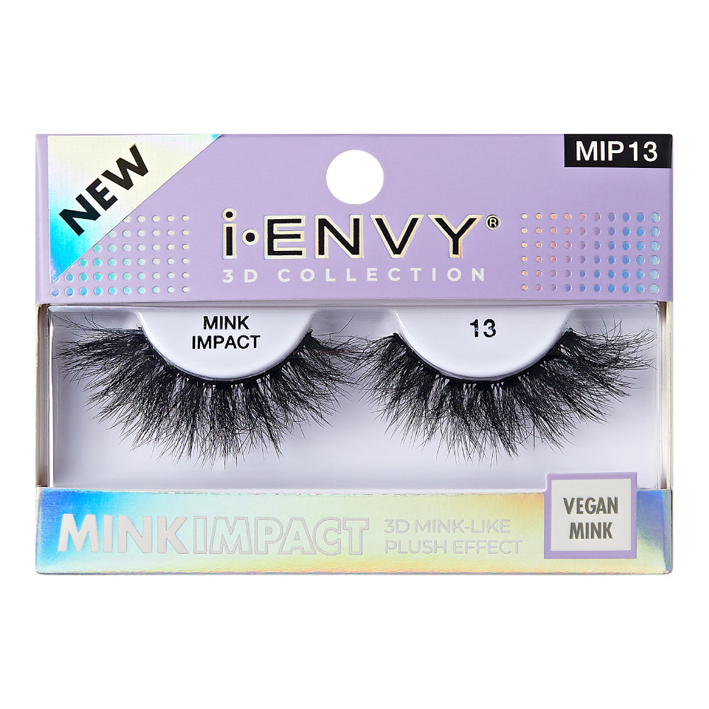 MIP13_main "A single false eyelash. The eyelash is curved and has a thick, voluminous appearance with densely packed, long, and wispy fibers. The base of the eyelash is black and appears to be flexible, designed to adhere to the eyelid. The fibers taper off towards the ends, giving a natural yet dramatic look."