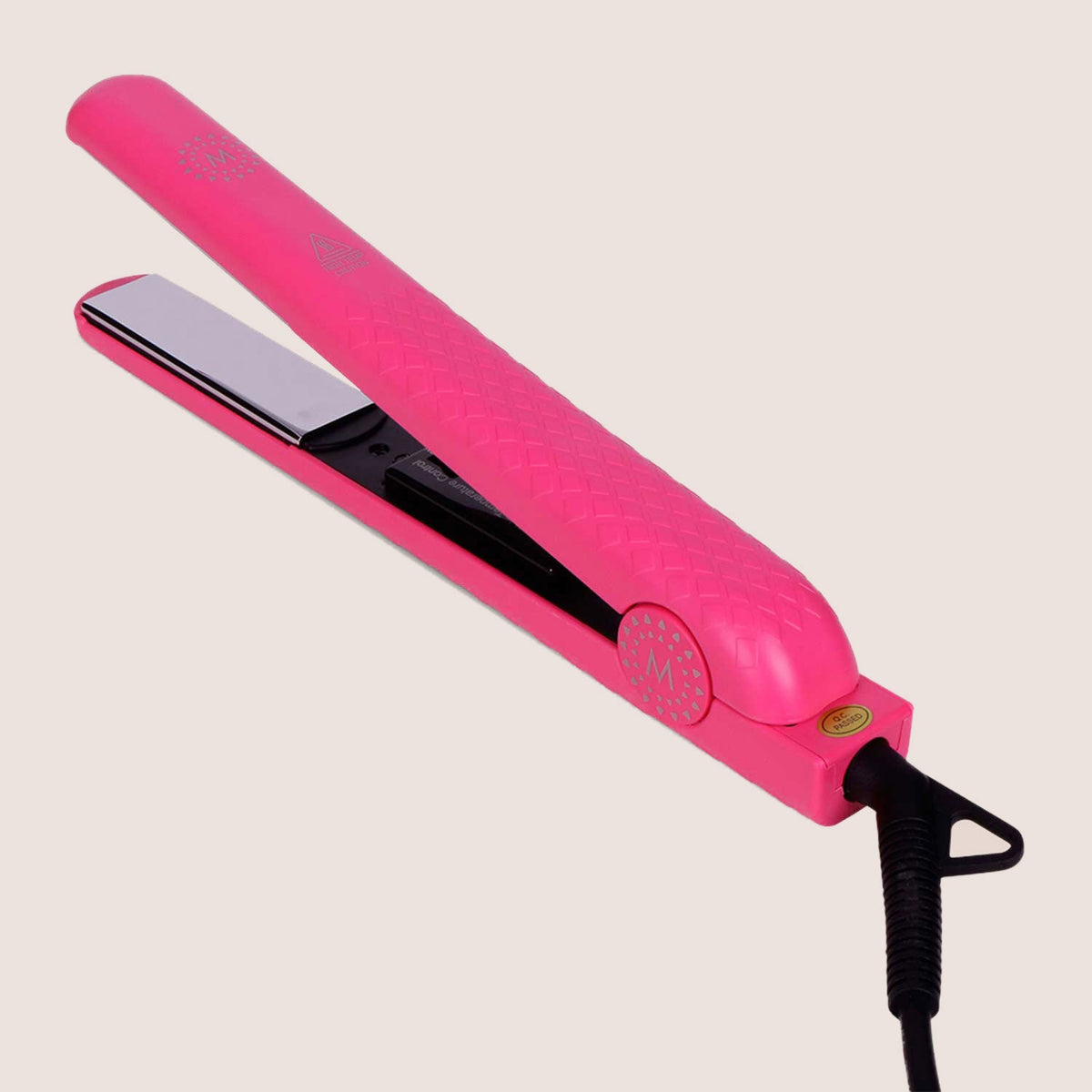 Malina Nova Titanium Flat Iron 1 1/4 Inch, Pink — open pink flat iron showing titanium plates