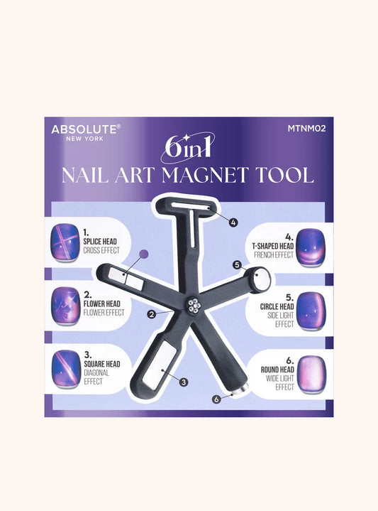 Absolute New York 6-in-1 Nail Art Magnet Tool Pink, Multi-Pattern Cat Eye Gel Polish Wand - MTNM01 ABSOLUTE