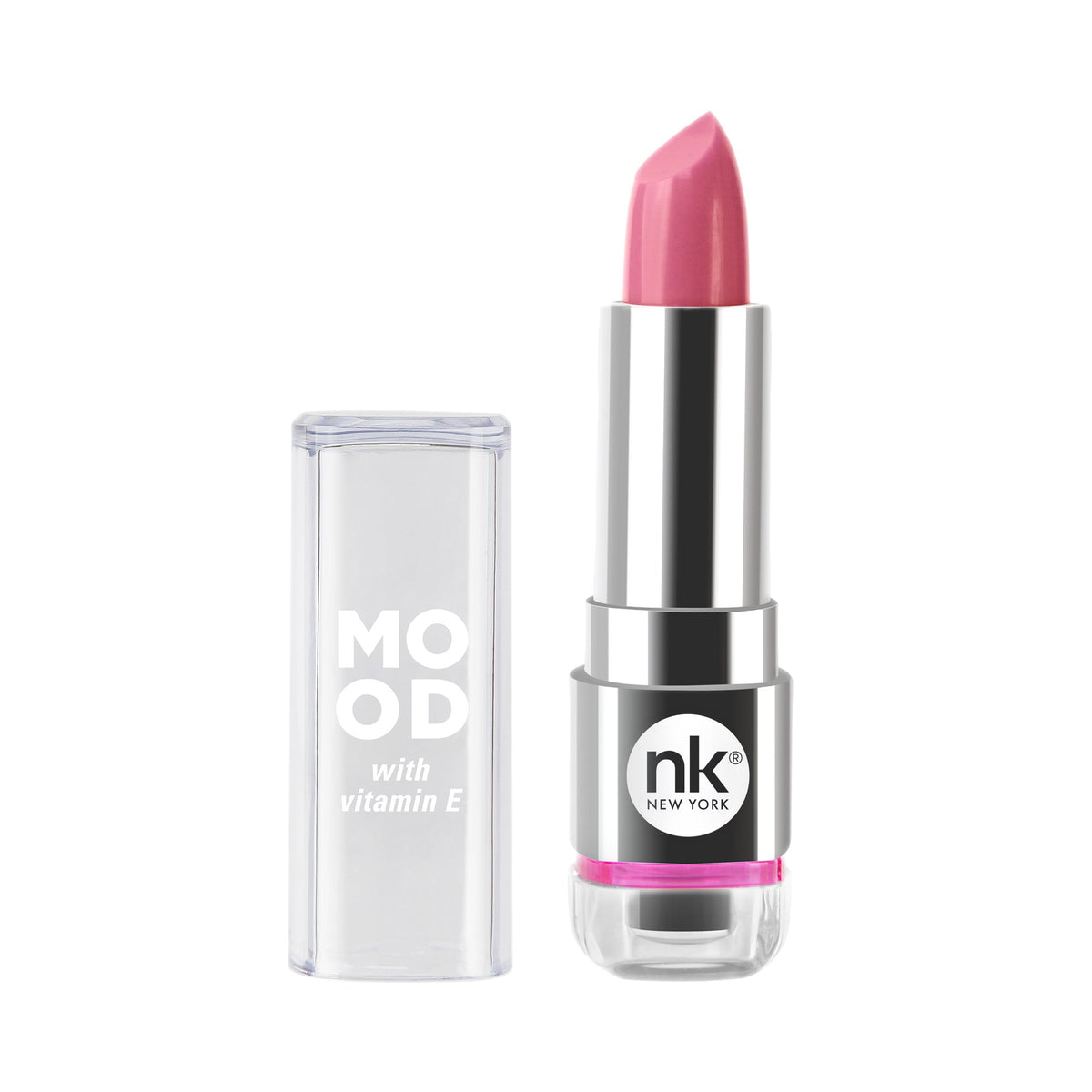 Nicka K Mood Lipstick, Flirty pink lipstick bullet with clear cap