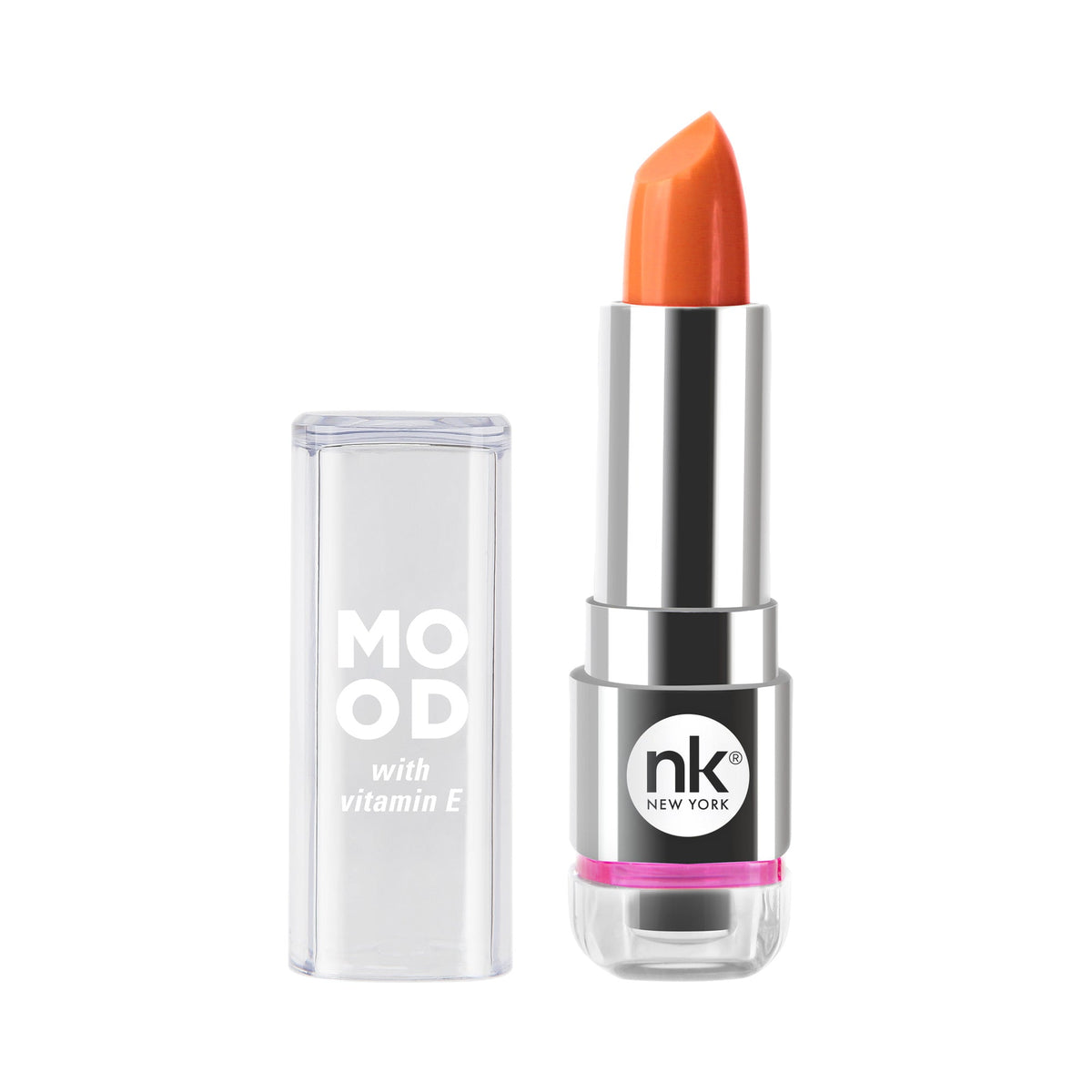 Nicka K Mood Lipstick, Cheerful orange lipstick bullet with clear cap