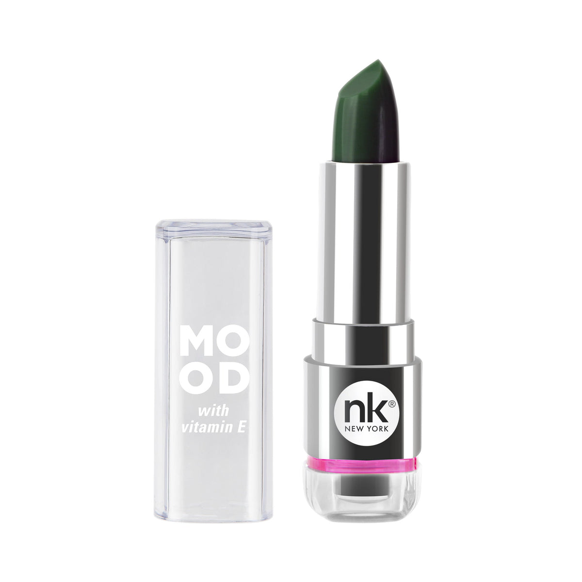 Nicka K Mood Lipstick, Inspired dark green lipstick bullet with clear cap